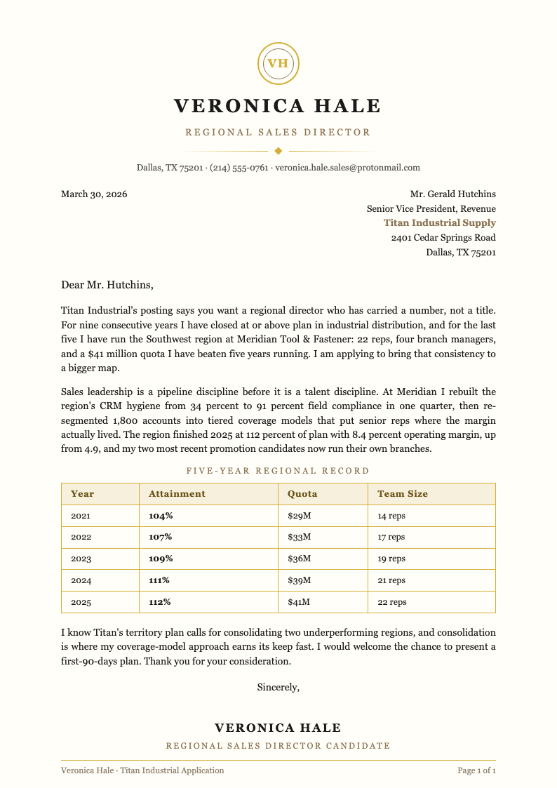 Gold award cover letter